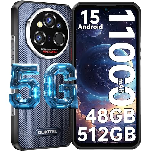OUKITEL WP55 Ultra Movil Irrompible, 6.6”FHD+ 120Hz, 48GB+512GB/2TB, Android 15 Móvil Rugerizado, 11000mAh/33W, 108MP+32MP+8MP Visión Nocturna, Imagen Térmica/5G Dual SIM/NFC/OTG/Face ID, Gris