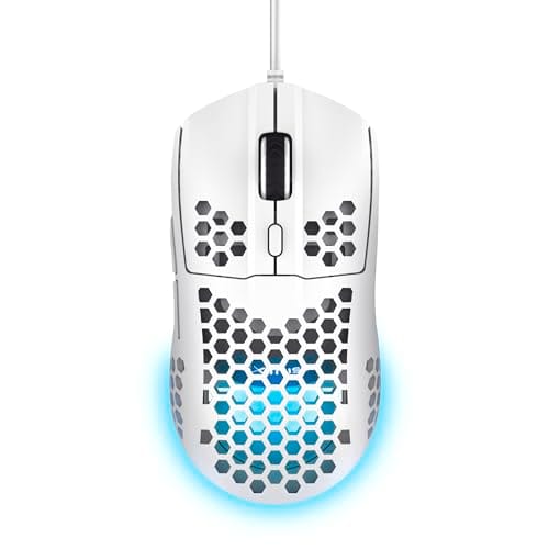 GXTrust 928W Helox Ratón Gaming Ultraligero 65g, dpi Ajustable 200-6400 Sensor Óptico, 6 Botones Programables, Iluminación RGB Mouse Gaming con Cable USB PC Ordenador Portátil, Blanco