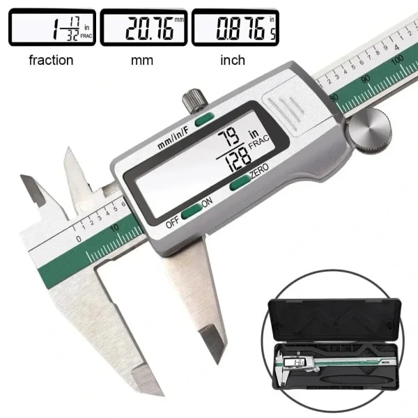 Calibrador Digital de Acero Inoxidable ET50 de 6 Pulgadas (150 mm), Medición en Fracciones/MM/Pulgadas, Calibrador Electrónico Vernier de Alta Precisión de 0.01 mm