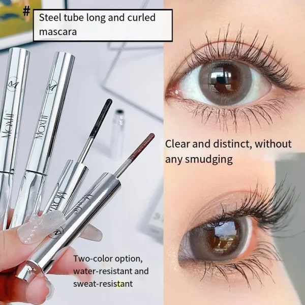 Máscara de Pestañas Metálica Impermeable Negra/Marrón con Fibra de Seda, Larga Duración, Rizado, Sin Grumos, Extensiones de Pestañas en Espiral para Maquillaje de Ojos