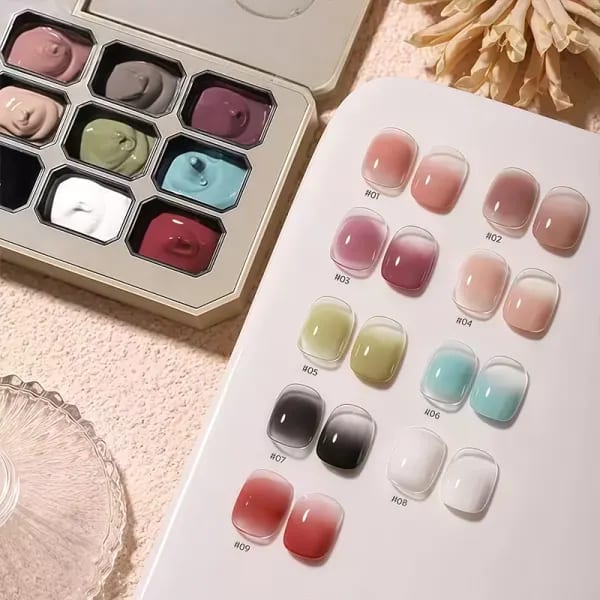 Esmalte de uñas rubor de alta saturación con gradiente sólido de 9 colores, gel de manicura francés, adecuado para técnicos de uñas y principiantes.