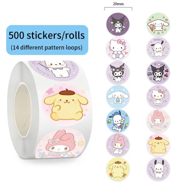 500 Piezas/Rollo de Pegatinas Clásicas de Dibujos Animados de Hello Kitty Sanrio, Pegatinas Decorativas para Patinetas, Computadoras Portátiles, Guitarras, Teléfonos, Autos
