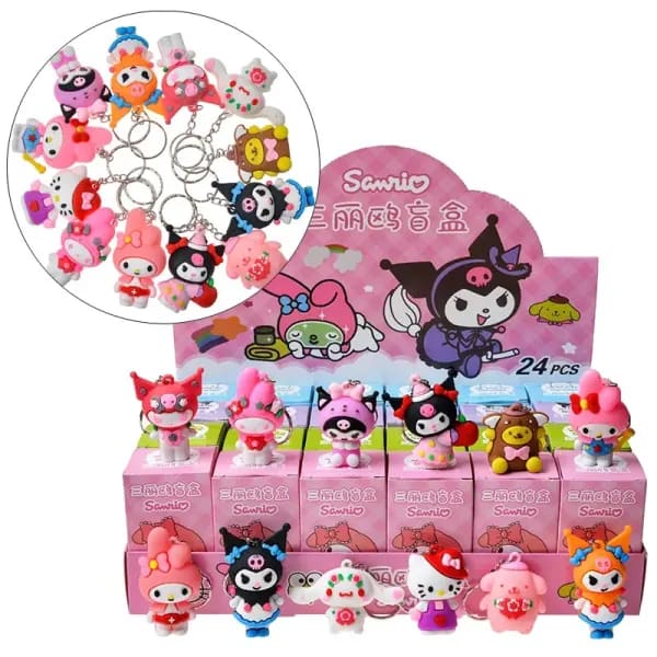 24 unids/set Sanrio Hello Kitty Kuromi caja ciega figura de Anime modelo llavero colgante juguete decorativo para regalo de cumpleaños para niños
