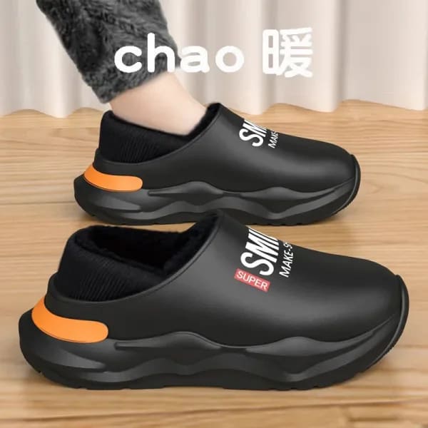 Zapatos de invierno para hombre, zapatos cálidos con forro de felpa, zapatillas de algodón para interiores, plataforma concisa, zapatos de cocina al aire libre, zapatillas impermeables para casa
