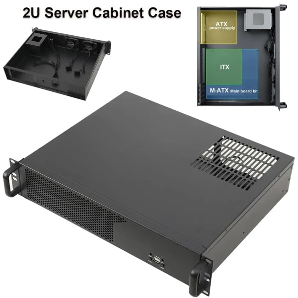 Chasis de Servidor 2U, Chasis de Servidor de Control Industrial Ultracorto, Almacenamiento de Datos, Placa Base, Chasis Compacto para Montaje en Rack