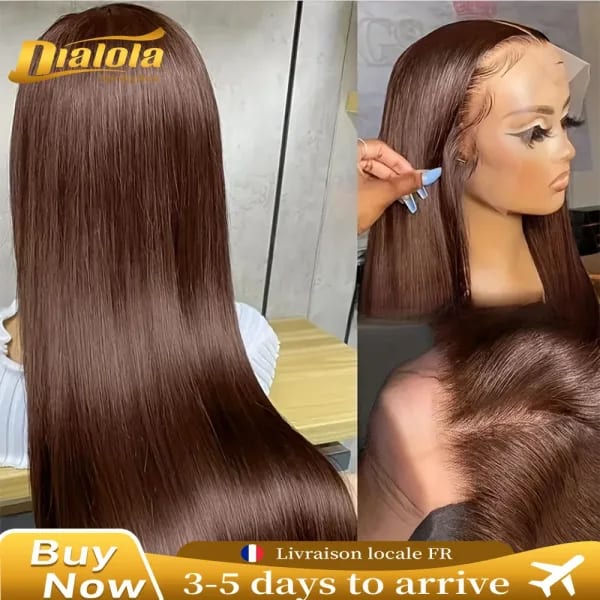 # 4 pelucas frontales de encaje liso marrón Chocolate 13x6 peluca Frontal de encaje HD 13x4 por pelucas de cabello humano Remy brasileño estacado