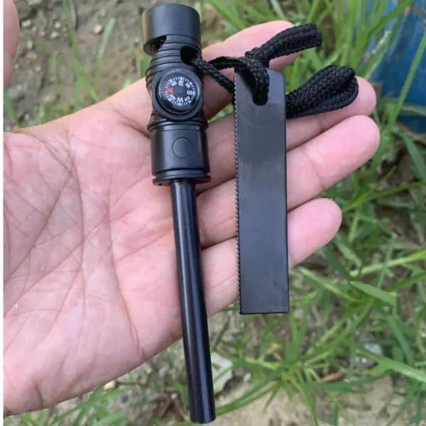 Brújula para exteriores, palo de encendido impermeable, raspador de tira de magnesio, piedra de encendido de supervivencia para acampada, dispositivo portátil de arranque de fuego