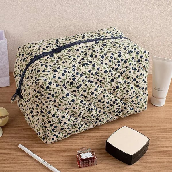 Bolsa de maquillaje acolchada con estampado de flores, organizador de almacenamiento, bolso de aseo, bolsa de cosméticos, bolsa de cosméticos de viaje grande, 1 ud.