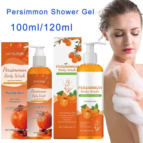 Gel de ducha de caqui con extracto de caqui para hombres y mujeres, suave para todo tipo de piel, jabón desodorante con aroma a rosas