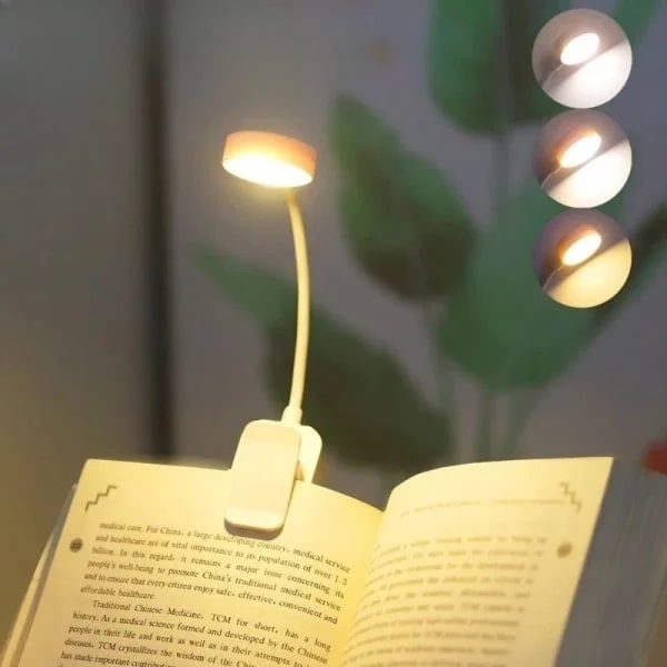 Lámpara de Lectura LED con Clip Runtowo, Lámpara de Lectura Portátil con Batería, 3 Colores, Protección Ocular, Regulable sin Escalonamientos, Mini Lámpara de Escritorio