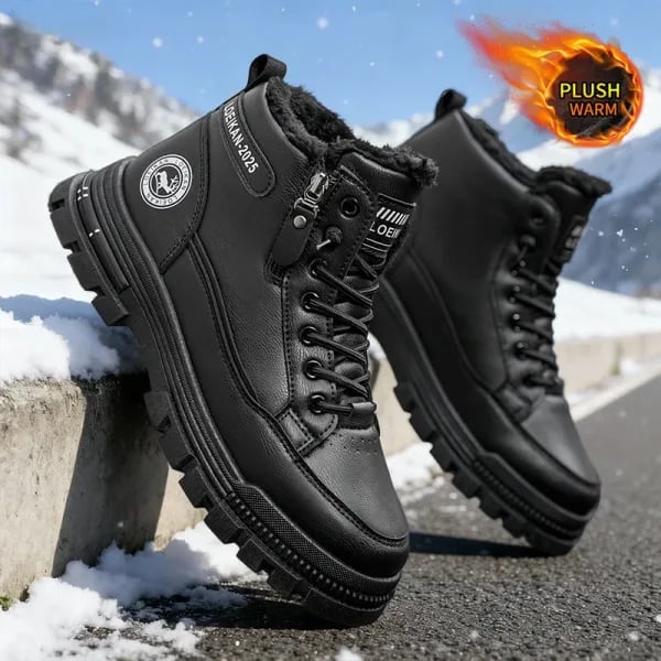 2025 Botas de nieve para hombre nuevas de invierno, gruesas y con forro de algodón, estilo versátil de moda, ropa para exteriores con Street Vibe