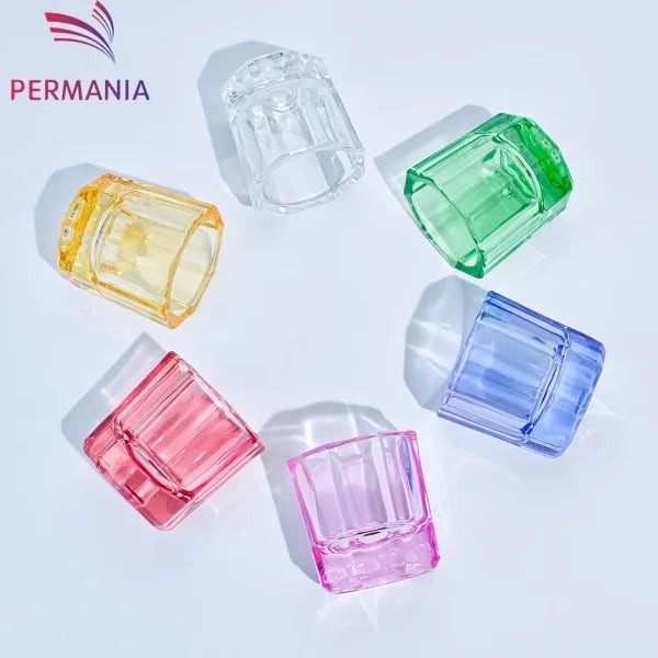 Tazón de Vidrio PERMANIA, Recipiente Octagonal para Polvos, Material de Laboratorio Dental o Taza para Mezclar Pegamento para Lifting de Pestañas