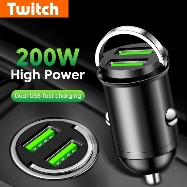 Cargador de coche con USB dual de 200W, adaptador de carga rápida con anillo de sujeción para iPhone, Samsung, Huawei, Xiaomi, encendedor de cigarrillos