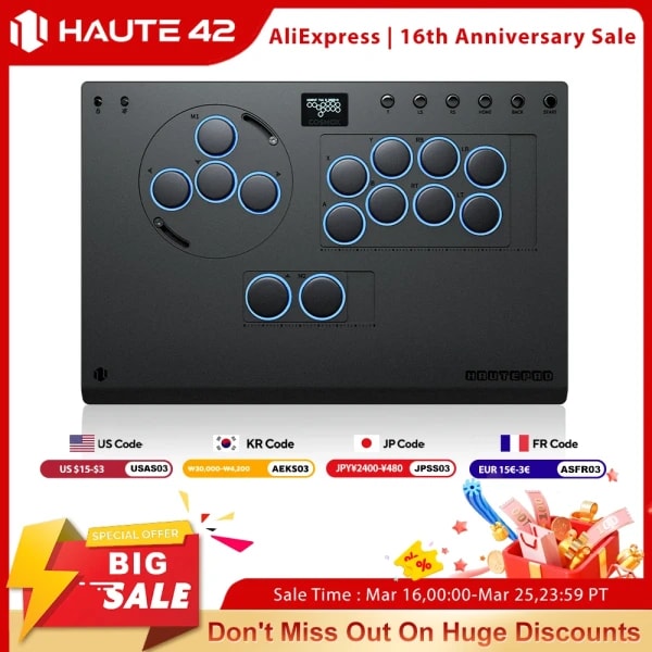 Haute42 X-Move - Controlador de lucha sin palanca de aleación de aluminio, tipo Hitbox, sin stick, para PC/PS4/PS5, joystick para juegos de arcade