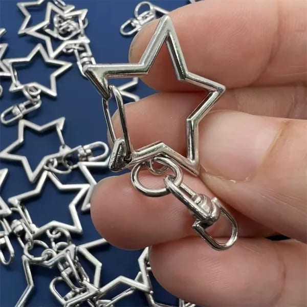 10 Piezas de Llaveros con Forma de Estrella Pentagrama, Anillos Huecos para Llavero, Accesorios para Manualidades, Cierre de Langosta, para Fabricación de Joyería