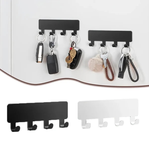 Soporte de Metal para llaves con 4 ganchos, ganchos de almacenamiento de cocina sin perforaciones, estante autoadhesivo montado en la pared, gancho para toallas de baño, almacenamiento de artículos diversos