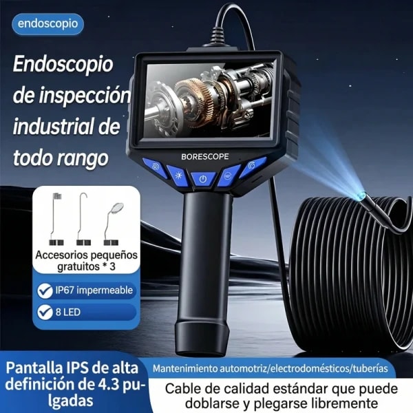 Cámara endoscópica industrial HD1080P con pantalla IPS de 4,3 pulgadas, lente simple/doble de 8 mm, boroscopio de inspección de tuberías y alcantarillado a prueba de agua IP67 para automóvil