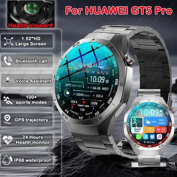 2025New para Huawei GT5 Pro reloj inteligente hombres HD pantalla AMOLED GPS trayectoria de movimiento ritmo cardíaco Bluetooth llamada 1,52 "SmartWatch IP68