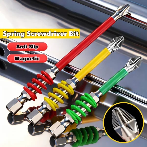 Puntas de destornillador de resorte, tornillo magnético PH2, antideslizante, 60/90/110mm, 1/4 '', vástago hexagonal, cabezal de taladro, herramienta de reparación eléctrica