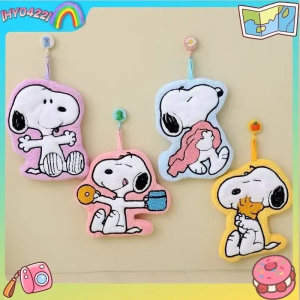 Toalla de mano de Snoopy de maní, forro polar Coral, gruesa, absorbente, colgante, toalla de mano de dibujos animados para baño, cocina, decoración del hogar