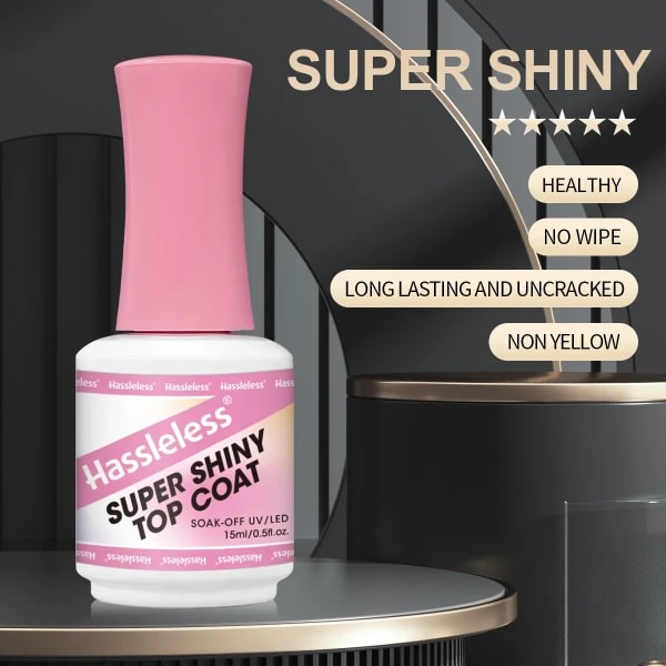 Esmalte de uñas en gel con capa superior ultrabrillante Hassleless Single Pack, capa superior de gel brillante, esmalte de uñas LED transparente y extraíble, laser largo