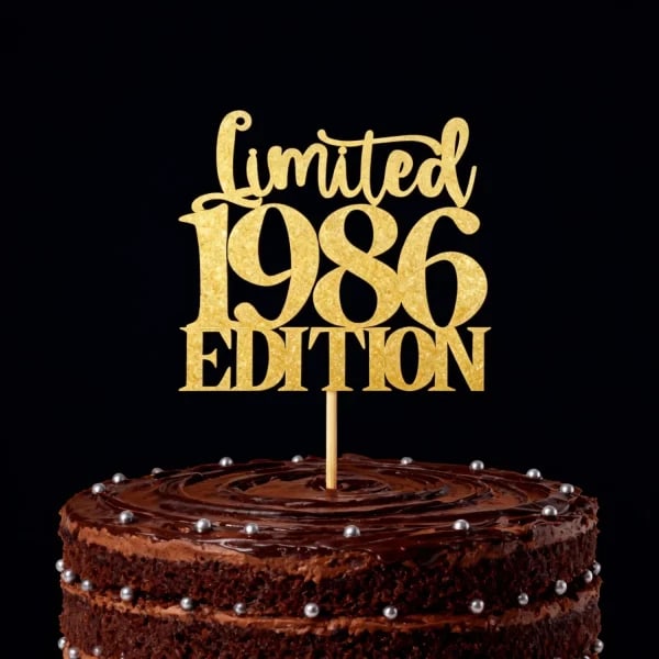 Edición limitada 1986, adorno para tarta con purpurina dorada para cumpleaños, decoración de tarta dorada hecha a mano (1 pieza) -preparación de 40 cumpleaños para ella y él