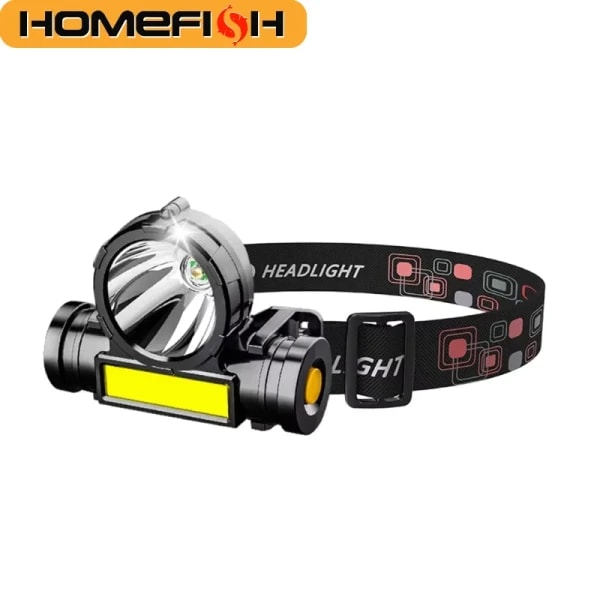 Linterna Frontal LED Potente HOMEFISH, Recargable por USB, Impermeable, para Camping, Pesca y Actividades al Aire Libre