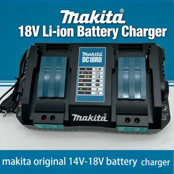 Cargador rápido Original Makita de doble puerto para batería de litio de 18V y 14,4 V, batería Makita de 18V con cargador base de carga multipuerto