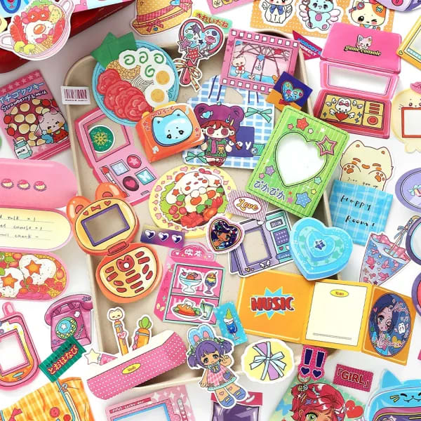 Paquete de 20/80 Piezas de Material Adhesivo con Elementos Pequeños de Dibujos Animados Kawaii de la Serie Neon Tribe, para Scrapbooking, Manualidades, Papelería Estética
