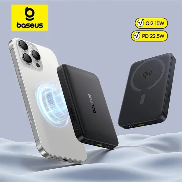 Baseus Qi2 Banco de energía magnético 15W inalámbrico 10000mAh PD 22,5 W carga rápida cargador portátil compacto para iPhone 17 Samsung S25