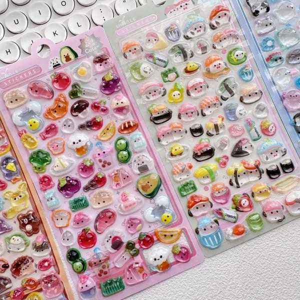 Kawaii animales aperitivos Sushi dibujos animados 3D pegatinas en relieve Scrapbooking DIY diario papelería decoración escolar pegatinas lindas