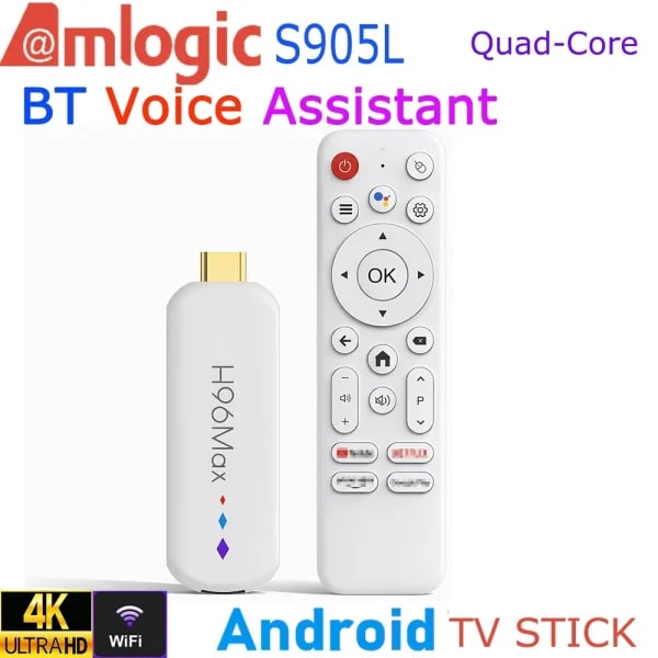 H96 MAX M20 Amlogic S905L Android TV Stick Quad Core 4K Video WiFi BT Asistente de Voz Control Remoto Reproductor Multimedia Smart TV Box