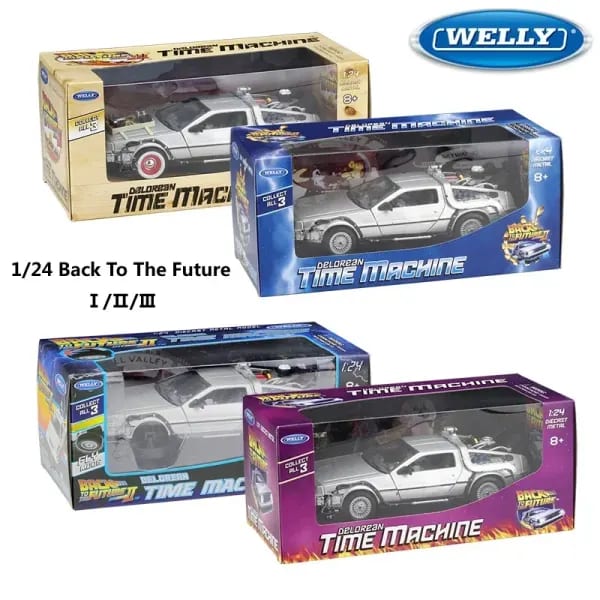 WELLY Diecast 1:24 escala modelo de coche de juguete Delorean para la película Regreso al futuro parte 1/2/3 DMC-12 coche de juguete de aleación de Metal para regalo de niños