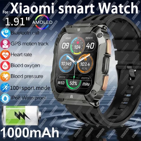 Reloj inteligente con batería de 1000mAh, pantalla AMOLED de 1,91 pulgadas, reloj deportivo para hombre, resistente al agua, Bluetooth, llamada, reloj inteligente deportivo para Xiaomi