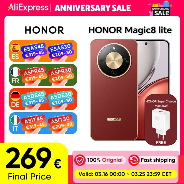 HONOR Magic8 lite, NUEVO Teléfono Inteligente 5G 2026, Versión EU, Triple Resistencia, Batería de 7500 mAh, Cámara Principal de 108MP, Pantalla AMOLED de 6.79 Pulgadas