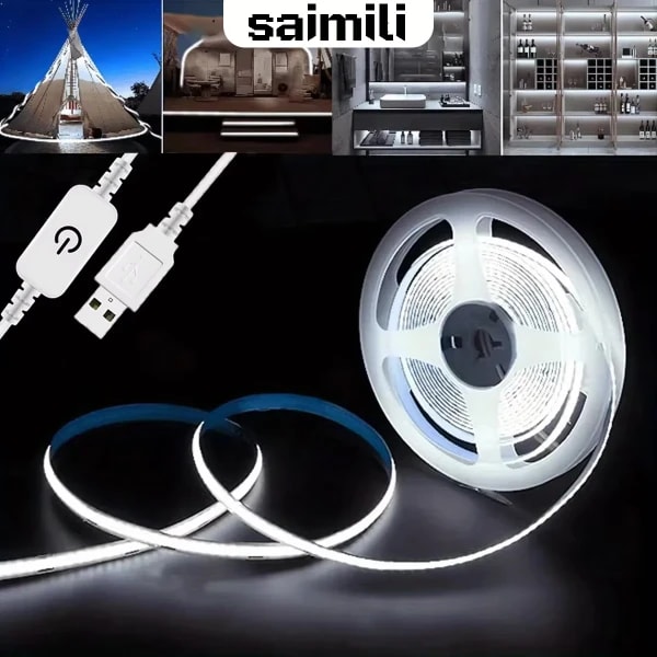 Tira de luces LED COB de 5V, atenuador táctil, enchufe USB, 320LEDs/m, cinta Led Flexible de alta densidad, 3000K, 4000K, 6500K, luces Led, iluminación interior