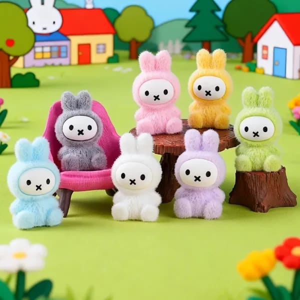 Bonitos accesorios de caja ciega con estatuilla sentada flocada, juguetes de moda, cajas ciegas, bolsas ciegas, llaveros, regalos de cumpleaños de escritorio