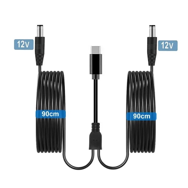 Nuevo 2 Dual DC a tipo C USB C PD 12V 3A 5,5x2,1mm 2,5 Cable de alimentación para enrutador inalámbrico tira LED altavoz cámara CCTV