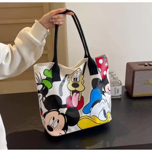 Bolso de Hombro de Lona de Gran Capacidad con Diseño de Mickey Mouse, Bolso Tote Versátil Informal para Mujer, Bolso de Mano para Estudiantes