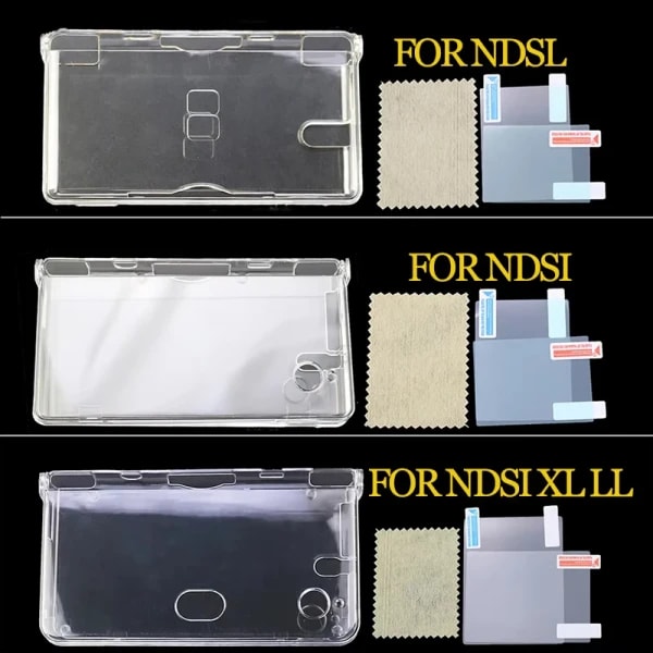 1 Juego de funda de piel de cristal transparente de plástico para consola DSL NDS Lite NDSL para consola DSi NDSi XL LL con película protectora de pantalla