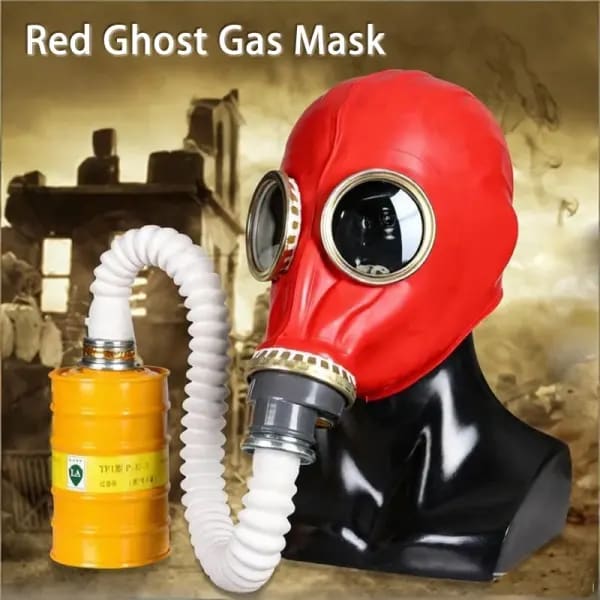 Máscara de Gas Completa Roja y Negra, Respirador de Goma Natural, Máscara Fantasma, Máscara Química para Pintar, Rociar Pesticidas, Halloween