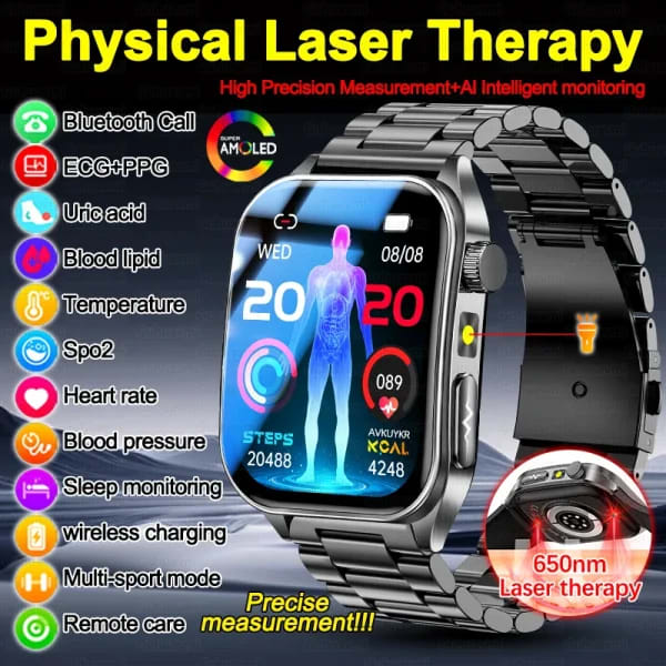 Reloj Inteligente 2026 con Diagnóstico por IA-GPT, ECG, Presión Arterial, Lípidos, Ácido Úrico, Análisis Cardíaco con Láser Dual de 650nm, Pulsera Inteligente