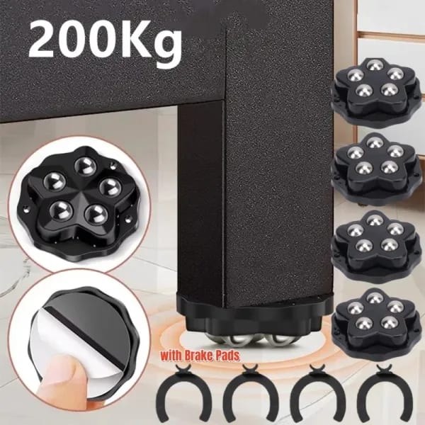 Rueda autoadhesiva que funciona con frenos, soporte de carga resistente de 5 cuentas, Universal 360, 4 Uds. °   Rueda giratoria, polea para muebles sin ruido