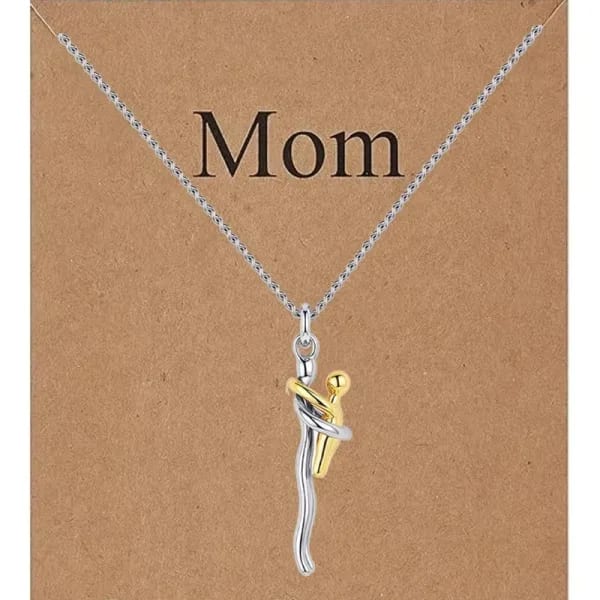 Collar de abrazo de madre e hijo de plata de ley de dos tonos, colgante familiar desmontable, regalo especial de joyería de amor DIY