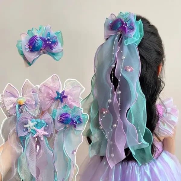 Accesorio para el Cabello de Niña Pequeña, Diadema de Sirena, Pasador de Pelo con Lazo de Princesa, Pinza de Pelo Trenzada con Hilo Flotante, Accesorio para el Cabello de Niña Sirena