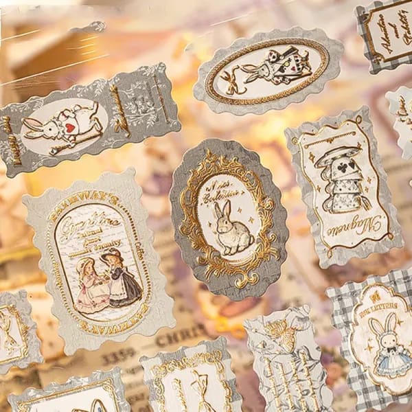 Mr.Paper - 3 Paquetes de Pegatinas con Estampado Dorado Retro de la Serie Stamp Story, para Decoración de Diarios, Álbumes de Recortes y Manualidades