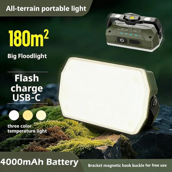 Linterna portátil para acampar al aire libre, luz de emergencia recargable con batería súper larga de 4000mAh, luz de trabajo con imán fuerte para reparación
