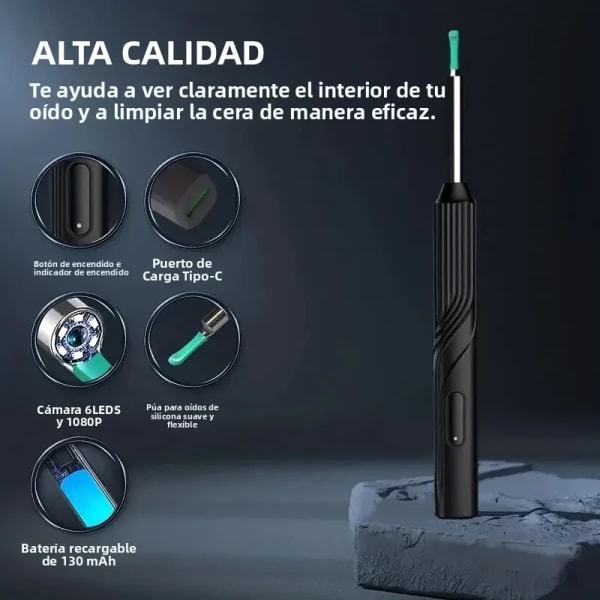 Herramienta de eliminación de cera de oídos Visual inteligente con juego de 8 Uds. De limpiador de oídos con cámara otoscopio HD de 1080P y 6 luces LED