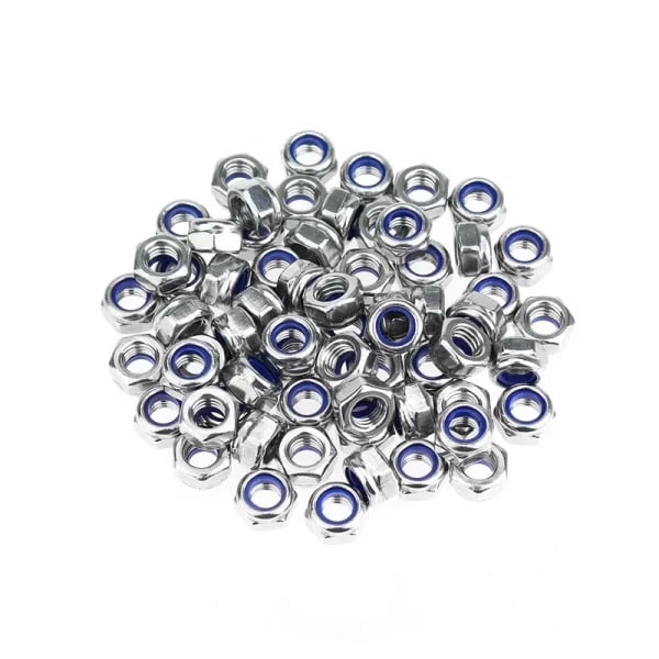 Tuercas de Seguridad Hexagonales DIN985 de Nylon M3 M4 M5 M6 M8 M10, Tuerca Autoblocante de Acero Inoxidable 304 para Pernos, Tornillos y Accesorios de Ferretería