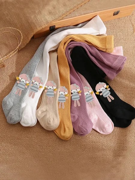 1 Par de Medias Ajustadas con Rayas Finas Decorativas para Niñas, Leggings Suaves y Lindos Antideslizantes para Niñas de 1 a 12 Años para Uso Diario